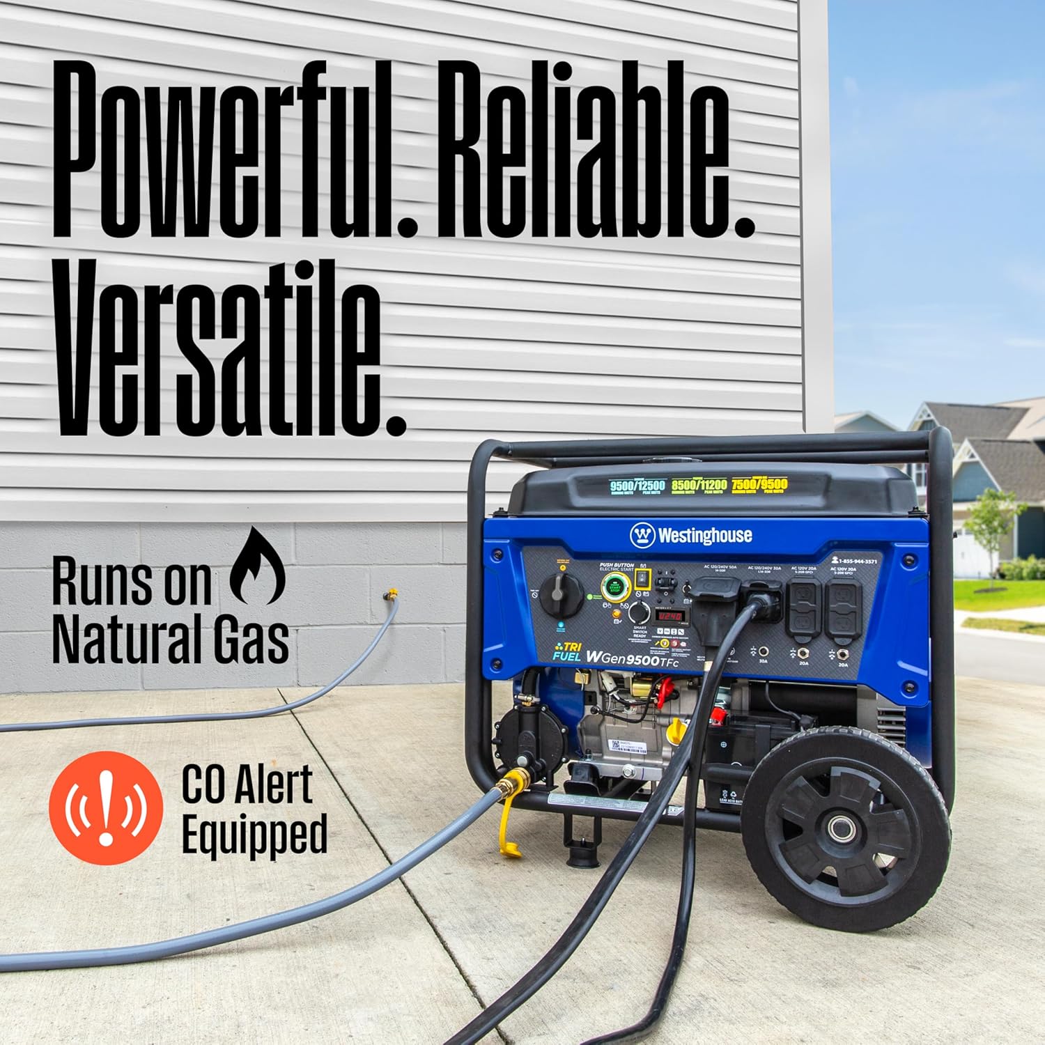 Westinghouse 12500 Peak Watt Tri-Fuel Home Backup Portable Generator, Remote Electric Start, Transfer Switch Ready, Gas, Propane, and Natural Gas Powered Gronata