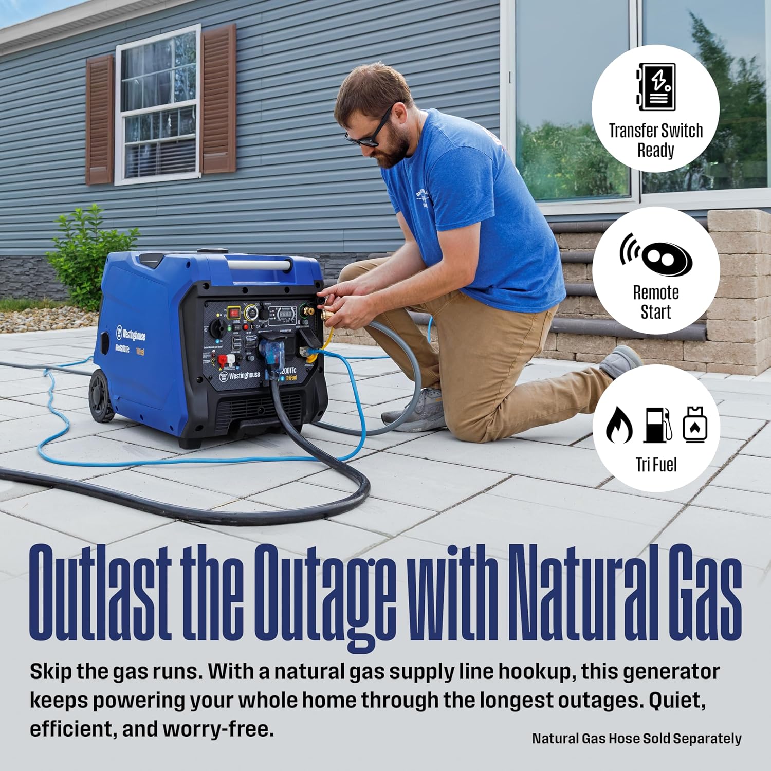 Westinghouse 8200 Peak Watt Tri-Fuel Portable Inverter Generator, Remote Electric Start, Transfer Switch Ready, Gas, Propane, Natural Gas, Low THD, Safe for Electronics, Parallel Capable, CO Sensor Gronata