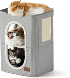 Bedsure Cat Beds for Indoor Cats - Large Cat Cave for Pet Cat House with Fluffy Ball Hanging and Scratch Pad, Foldable Cat Hideaway, 16.5x16.5x13 inches Gronata