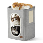 Bedsure Cat Beds for Indoor Cats - Large Cat Cave for Pet Cat House with Fluffy Ball Hanging and Scratch Pad, Foldable Cat Hideaway, 16.5x16.5x13 inches, Grey Gronata