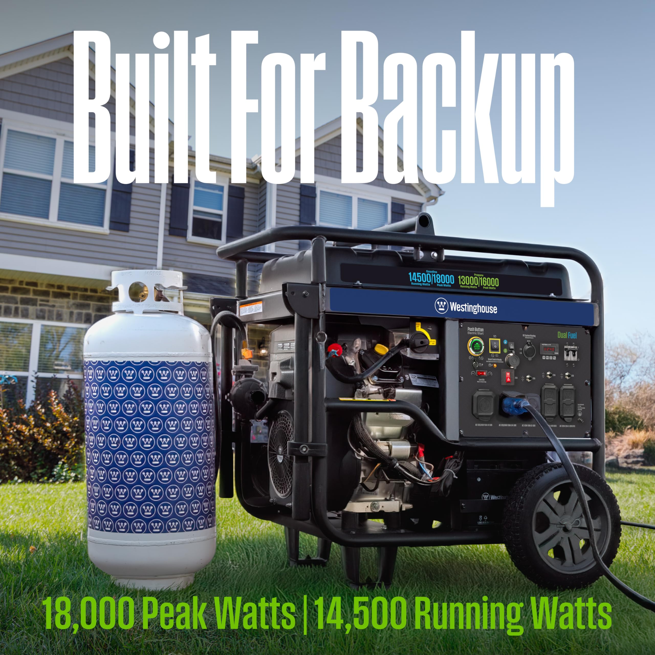 Westinghouse WGen12000DF Dual Fuel Home Backup Portable Generator, 15000 Peak Watts & 12000 Rated Watts, Remote Electric Start, Transfer Switch Ready, Gas and Propane Powered, CARB Compliant Gronata