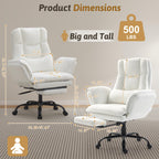 Office Chair,Big and Tall Heavy-Duty Executive Reclining Computer Gaming Chair with Footrest,Flip Armrests,Lumbar Pillow&Thicken Wider Seat for Criss Cross Legged Desk Vanity Chair,Teddy Fabric White Gronata