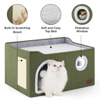 Bedsure Cat Beds for Indoor Cats - Large Cat Cave for Pet Cat House with Fluffy Ball Hanging and Scratch Pad, Foldable Cat Hideaway, 16.5x16.5x13 inches, Grey Gronata