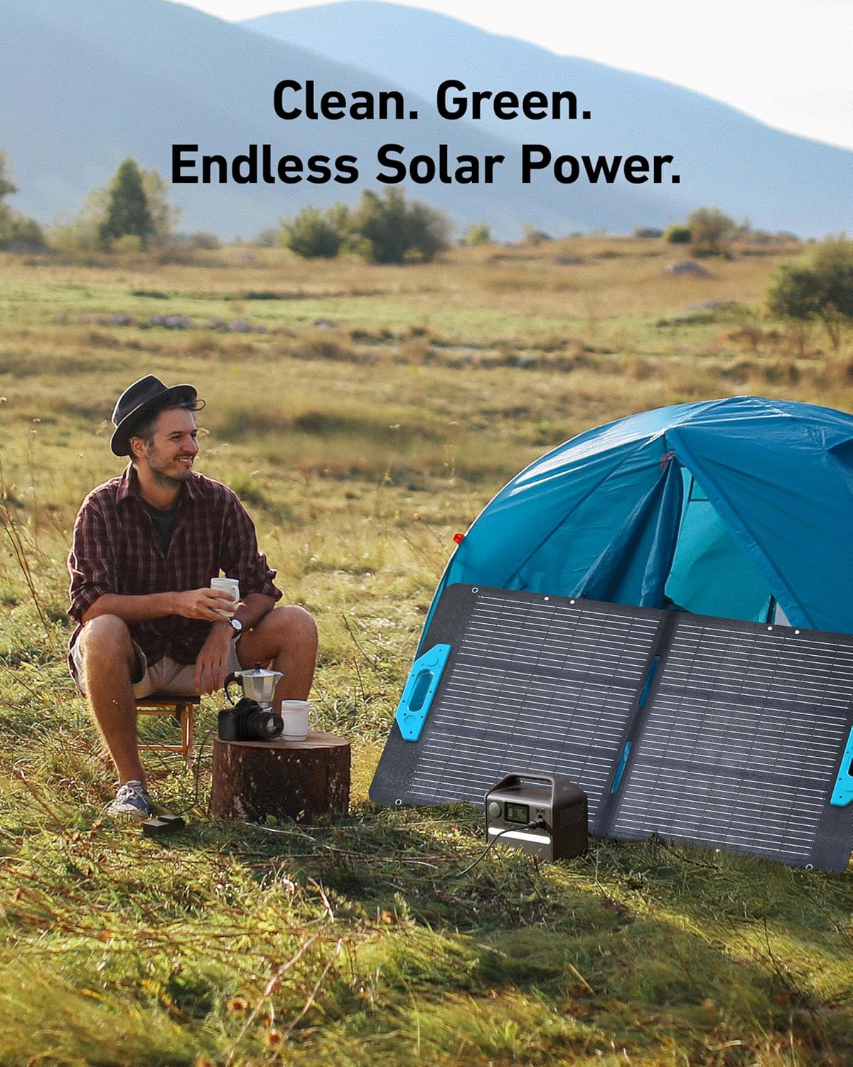 Anker 521 Portable Power Station Upgraded with LiFePO4 Battery, 256Wh 6-Port PowerHouse, 300W (Peak 600W) Solar Generator with 100W Solar Panel, 2 AC Outlets, 60W USB-C PD Output, Outdoor Generator Gronata