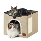 Bedsure Cat Beds for Indoor Cats - Large Cat Cave for Pet Cat House with Fluffy Ball Hanging and Scratch Pad, Foldable Cat Hideaway, 16.5x16.5x13 inches, Grey Gronata