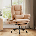 Office Chair,Big and Tall Heavy-Duty Executive Reclining Computer Gaming Chair with Footrest,Flip Armrests,Lumbar Pillow&Thicken Wider Seat for Criss Cross Legged Desk Vanity Chair,Teddy Fabric White Gronata