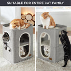 Bedsure Cat Beds for Indoor Cats - Large Cat Cave for Pet Cat House with Fluffy Ball Hanging and Scratch Pad, Foldable Cat Hideaway, 16.5x16.5x13 inches, Grey Gronata