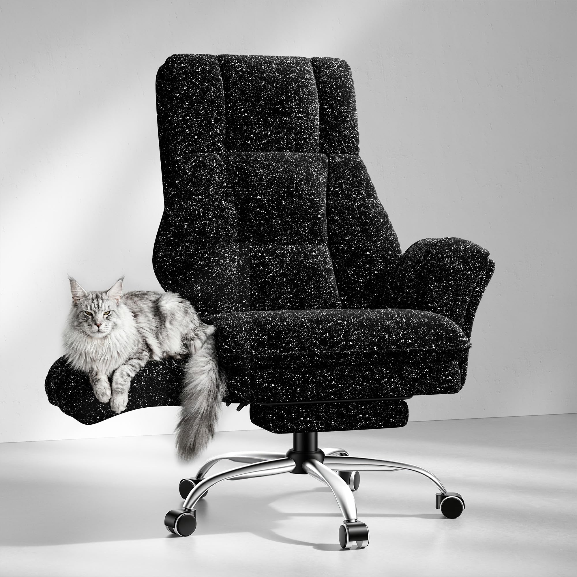 Big and Tall Office Chair, Flip Armrests for Pets & Cross Legged Sitting, Executive Ergonomic Computer Gaming Chair with Foot Rest, Teddy Fleece Wide Seat Reclining Desk Chair, White Vanity Chair Gronata