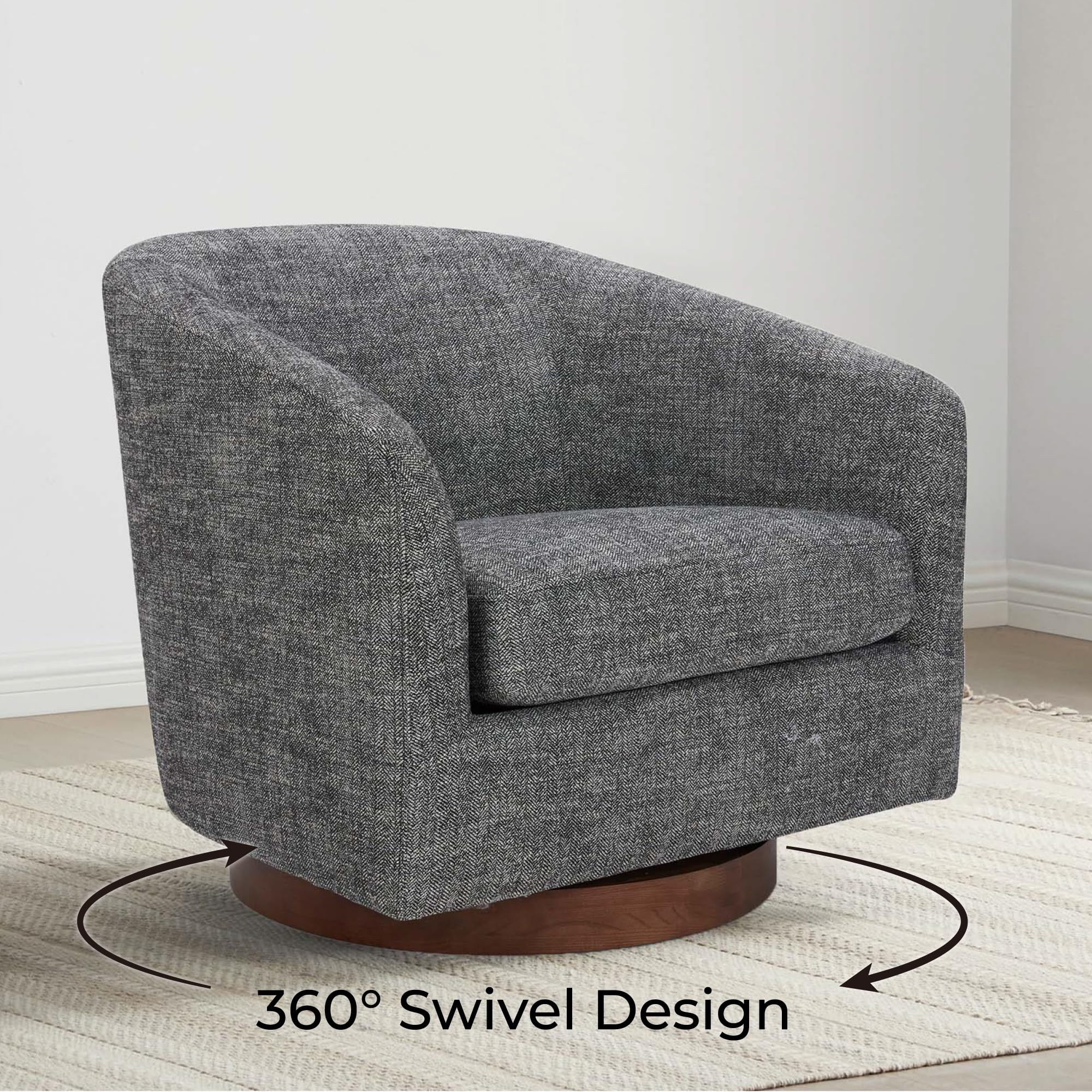 CHITA Swivel Accent Chair, Fully Assembled Fabric Barrel Armchair with FSC Certified Upholstered for Living Room, Bedroom and Office, Cream Gronata