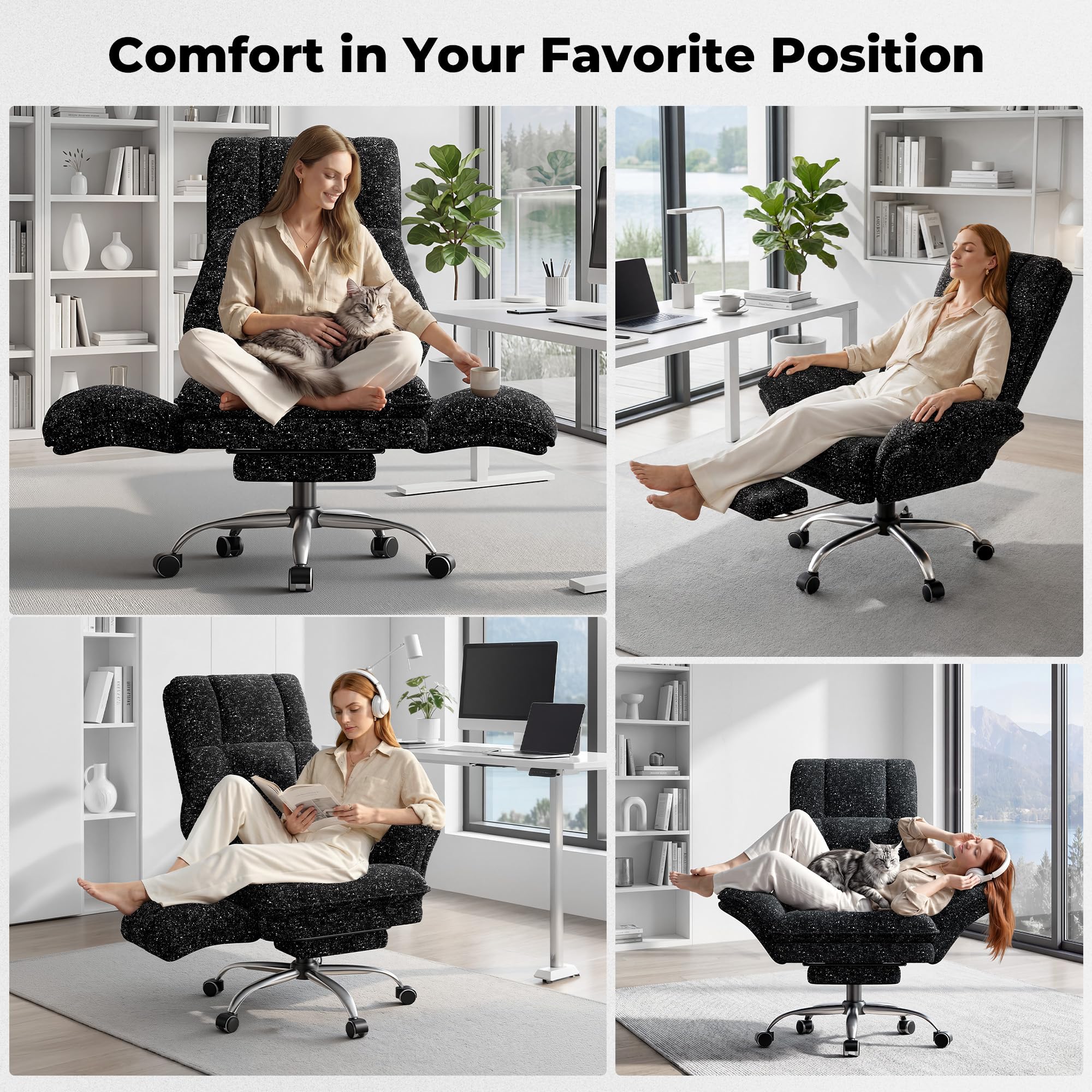 Big and Tall Office Chair, Flip Armrests for Pets & Cross Legged Sitting, Executive Ergonomic Computer Gaming Chair with Foot Rest, Teddy Fleece Wide Seat Reclining Desk Chair, White Vanity Chair Gronata