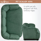 Paws & Purrs Retro Scalloped Back Sofa Style Pet Bed, Dog & Cat Couch with Tufted Cushion & Armrest, Stylish Indoor Pet Furniture, Sage Gronata