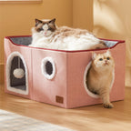 Bedsure Cat Beds for Indoor Cats - Large Cat Cave for Pet Cat House with Fluffy Ball Hanging and Scratch Pad, Foldable Cat Hideaway, 16.5x16.5x13 inches, Grey Gronata