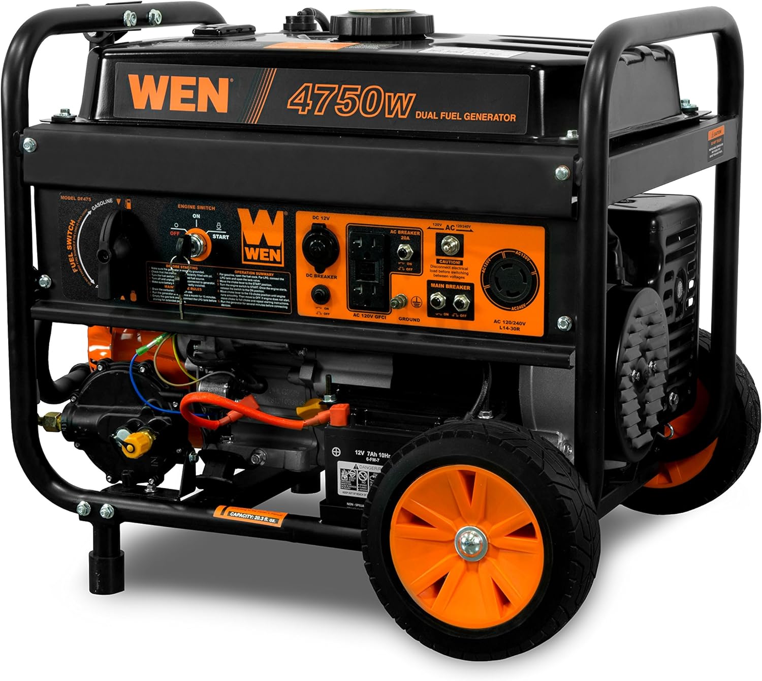 WEN 4,750-Watt 120V/240V Dual Fuel Portable Generator with Wheel Kit and Electric Start (DF475T) Gronata