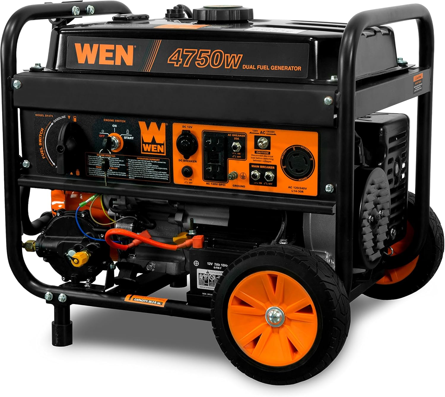 WEN 4,750-Watt 120V/240V Dual Fuel Portable Generator with Wheel Kit and Electric Start (DF475T) Gronata