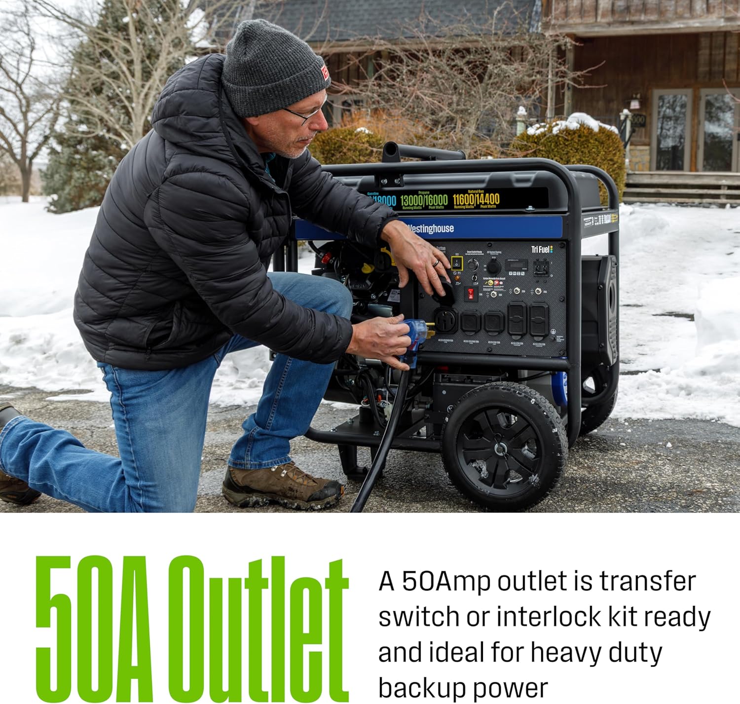 Westinghouse 18000 Peak Watt Tri-Fuel Home Backup Portable Generator, Remote Electric Start, Transfer Switch Ready, Gas, Propane, and Natural Gas Powered, CO Sensor Gronata