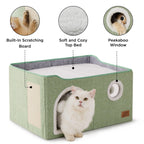Bedsure Cat Beds for Indoor Cats - Large Cat Cave for Pet Cat House with Fluffy Ball Hanging and Scratch Pad, Foldable Cat Hideaway, 16.5x16.5x13 inches, Grey Gronata