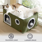 Bedsure Cat Beds for Indoor Cats - Large Cat Cave for Pet Cat House with Fluffy Ball Hanging and Scratch Pad, Foldable Cat Hideaway, 16.5x16.5x13 inches, Grey Gronata