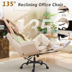 Office Chair,Big and Tall Heavy-Duty Executive Reclining Computer Gaming Chair with Footrest,Flip Armrests,Lumbar Pillow&Thicken Wider Seat for Criss Cross Legged Desk Vanity Chair,Teddy Fabric White Gronata