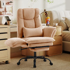 Office Chair,Big and Tall Heavy-Duty Executive Reclining Computer Gaming Chair with Footrest,Flip Armrests,Lumbar Pillow&Thicken Wider Seat for Criss Cross Legged Desk Vanity Chair,Teddy Fabric White Gronata