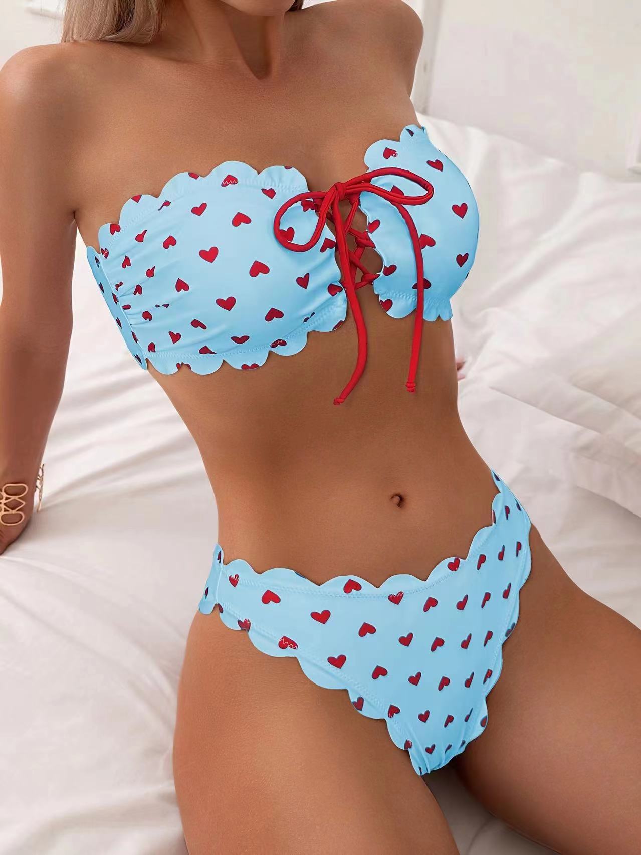 Printed Tube-top Bikini With Tie-up Drawstring Gronata