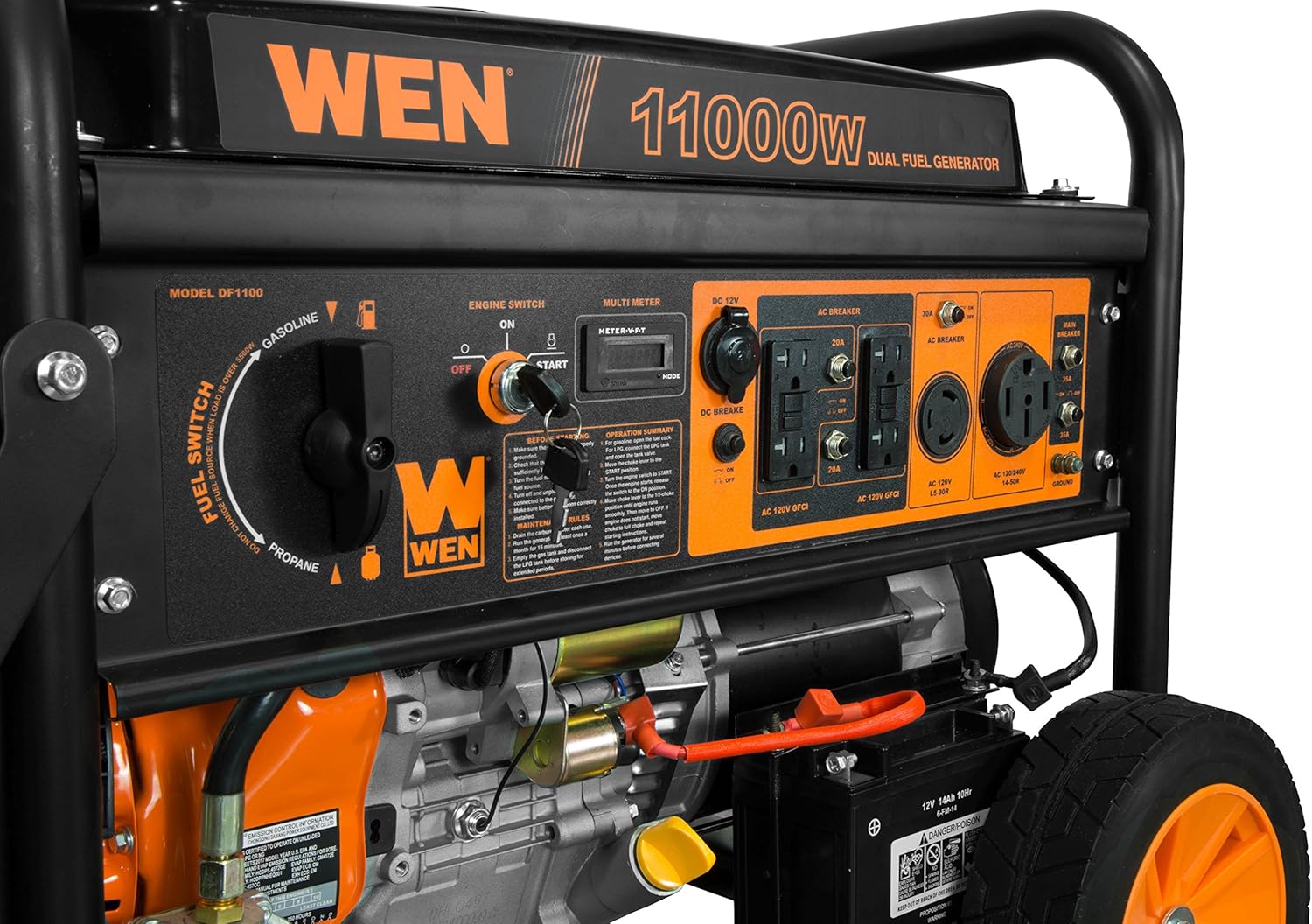 WEN 11,000-Watt 120V/240V Dual Fuel Portable Generator with Wheel Kit and Electric Start (DF1100T) Gronata