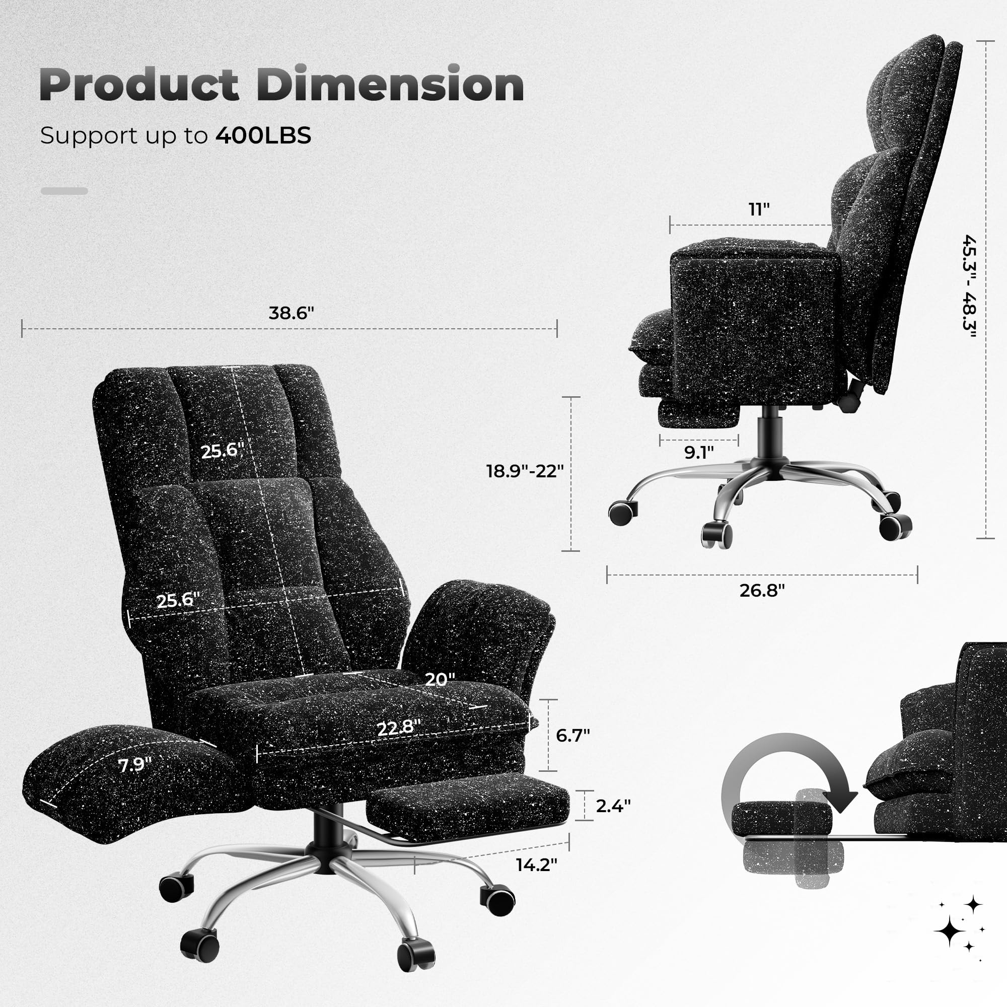 Big and Tall Office Chair, Flip Armrests for Pets & Cross Legged Sitting, Executive Ergonomic Computer Gaming Chair with Foot Rest, Teddy Fleece Wide Seat Reclining Desk Chair, White Vanity Chair Gronata