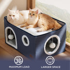 Bedsure Cat Beds for Indoor Cats - Large Cat Cave for Pet Cat House with Fluffy Ball Hanging and Scratch Pad, Foldable Cat Hideaway, 16.5x16.5x13 inches, Grey Gronata