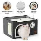 Bedsure Cat Beds for Indoor Cats - Large Cat Cave for Pet Cat House with Fluffy Ball Hanging and Scratch Pad, Foldable Cat Hideaway, 16.5x16.5x13 inches, Grey Gronata