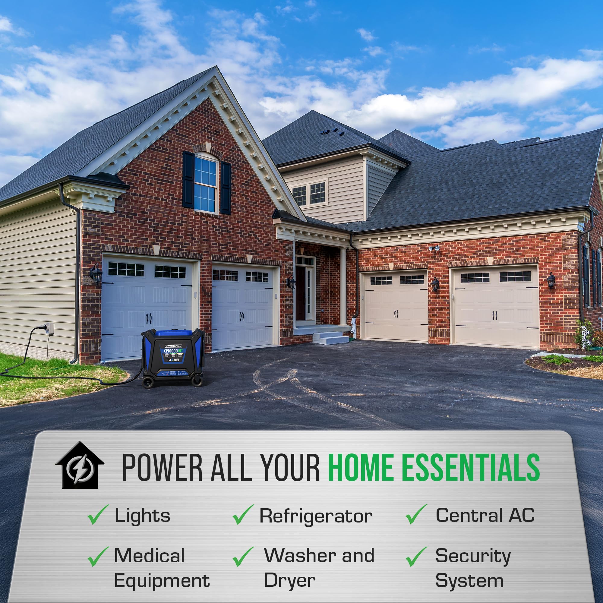 DuroMax XP16000iH 16,000-Watt Dual Fuel Portable Digital Inverter Generator - Gas & Propane, Remote Electric Start, Whole Home Power Backup, Transfer Switch Ready, RV & Emergency Ready Gronata