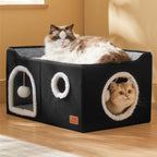 Bedsure Cat Beds for Indoor Cats - Large Cat Cave for Pet Cat House with Fluffy Ball Hanging and Scratch Pad, Foldable Cat Hideaway, 16.5x16.5x13 inches, Grey Gronata