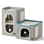 Bedsure Cat Beds for Indoor Cats - Large Cat Cave for Pet Cat House with Fluffy Ball Hanging and Scratch Pad, Foldable Cat Hideaway, 16.5x16.5x13 inches, Grey Gronata
