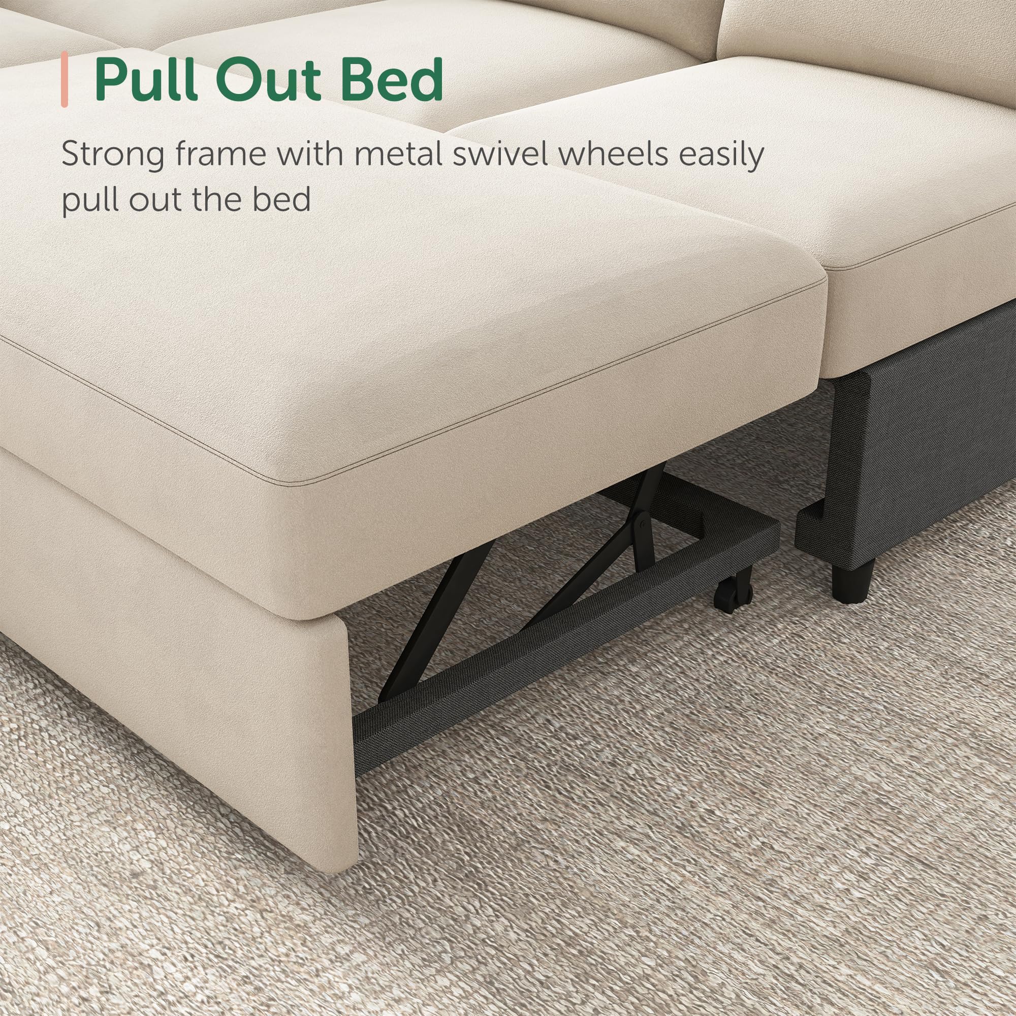 HONBAY Sectional Sleeper Sofa with Pull Out Bed U-Shape Sectional Couch Sleeper Bed with Storage Chaise 6 Seater Sleeper Sectional Sofa, Light Grey Gronata