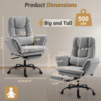 Office Chair,Big and Tall Heavy-Duty Executive Reclining Computer Gaming Chair with Footrest,Flip Armrests,Lumbar Pillow&Thicken Wider Seat for Criss Cross Legged Desk Vanity Chair,Teddy Fabric White Gronata