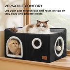 Bedsure Cat Beds for Indoor Cats - Large Cat Cave for Pet Cat House with Fluffy Ball Hanging and Scratch Pad, Foldable Cat Hideaway, 16.5x16.5x13 inches, Grey Gronata