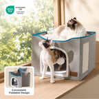 Bedsure Cat Beds for Indoor Cats - Large Cat Cave for Pet Cat House with Fluffy Ball Hanging and Scratch Pad, Foldable Cat Hideaway, 16.5x16.5x13 inches, Grey Gronata