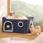 Bedsure Cat Beds for Indoor Cats - Large Cat Cave for Pet Cat House with Fluffy Ball Hanging and Scratch Pad, Foldable Cat Hideaway, 16.5x16.5x13 inches, Grey Gronata