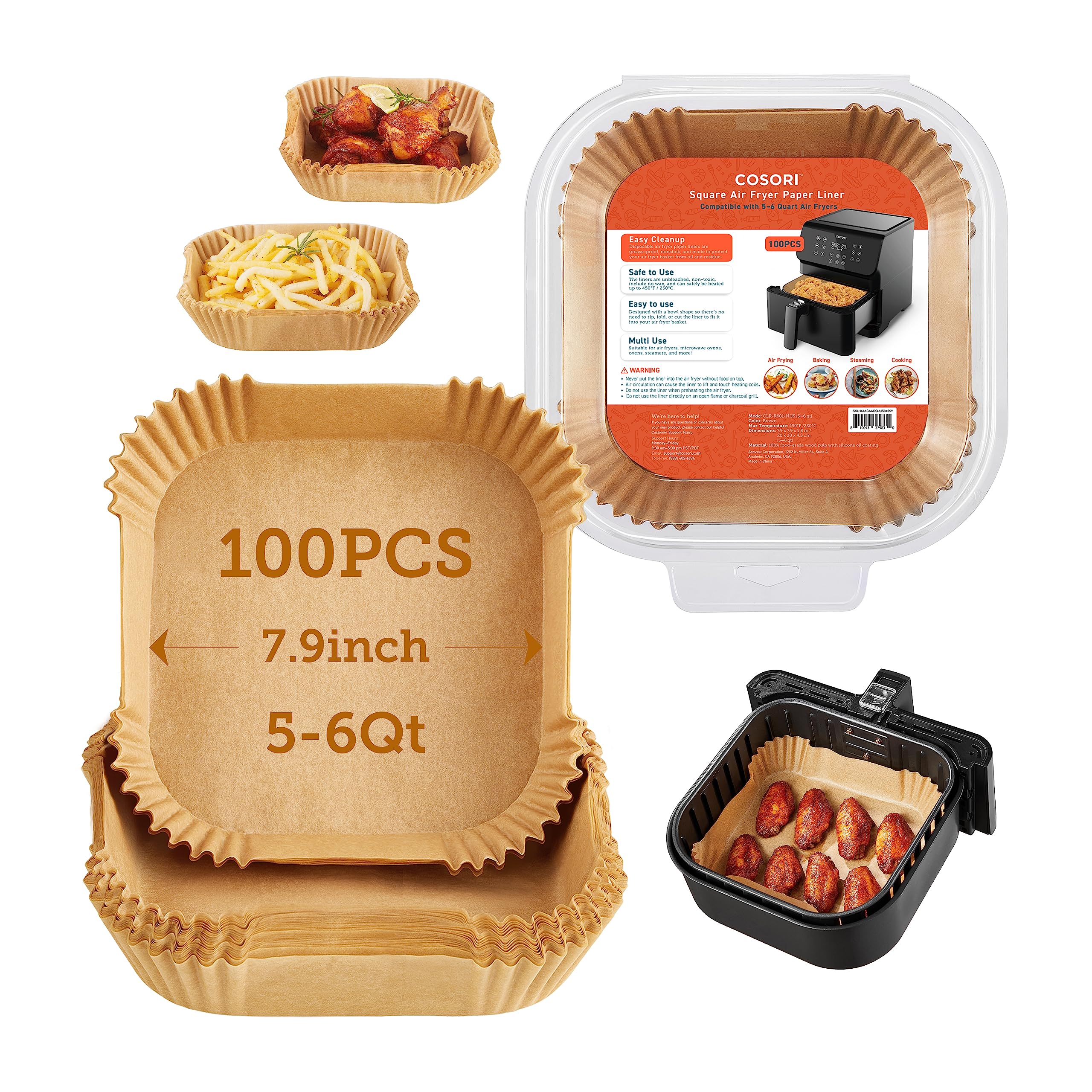 Cosori 9-in-1 TurboBlaze Air Fryer 6 Qt, PFAS-Free Ceramic Coating, 90°–450°F, Precise Heating for Even Results, Air Fry, Roast, Bake, Broil, Dry, Frozen, Proof, Reheat, Keep Warm, 120V, Dark Gray Gronata