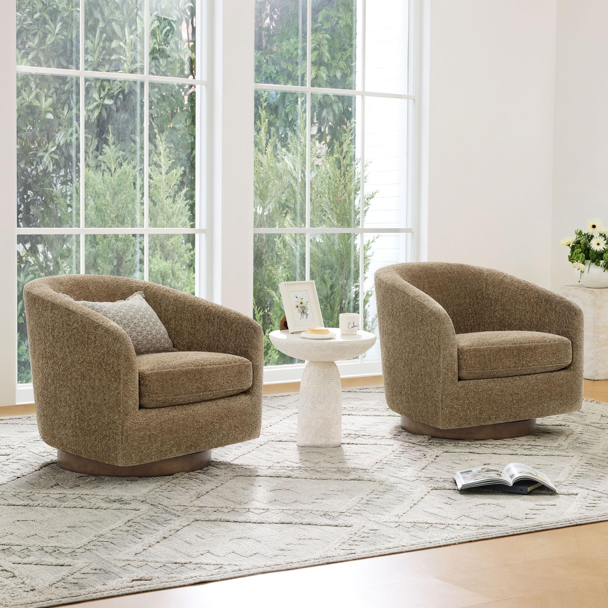 CHITA Swivel Accent Chair, Fully Assembled Fabric Barrel Armchair with FSC Certified Upholstered for Living Room, Bedroom and Office, Cream Gronata
