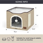 Bedsure Cat Beds for Indoor Cats - Large Cat Cave for Pet Cat House with Fluffy Ball Hanging and Scratch Pad, Foldable Cat Hideaway, 16.5x16.5x13 inches, Grey Gronata