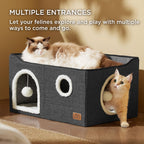 Bedsure Cat Beds for Indoor Cats - Large Cat Cave for Pet Cat House with Fluffy Ball Hanging and Scratch Pad, Foldable Cat Hideaway, 16.5x16.5x13 inches, Grey Gronata