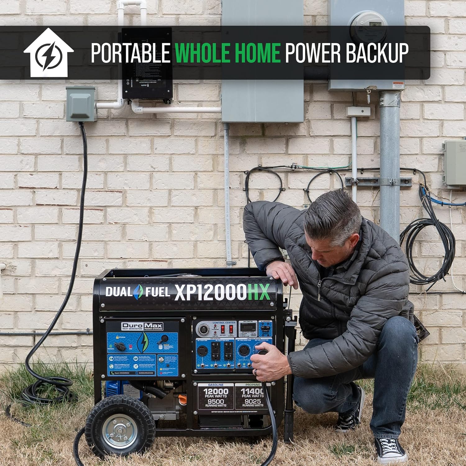 DuroMax XP12000HX 12,000-Watt Dual Fuel Portable Generator - Gas & Propane, Electric Start, Whole Home Power Backup, Transfer Switch Ready, RV & Emergency Ready Gronata