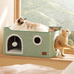 Bedsure Cat Beds for Indoor Cats - Large Cat Cave for Pet Cat House with Fluffy Ball Hanging and Scratch Pad, Foldable Cat Hideaway, 16.5x16.5x13 inches, Grey Gronata