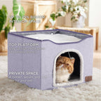 Bedsure Cat Beds for Indoor Cats - Large Cat Cave for Pet Cat House with Fluffy Ball Hanging and Scratch Pad, Foldable Cat Hideaway, 16.5x16.5x13 inches, Grey Gronata