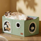 Bedsure Cat Beds for Indoor Cats - Large Cat Cave for Pet Cat House with Fluffy Ball Hanging and Scratch Pad, Foldable Cat Hideaway, 16.5x16.5x13 inches, Grey Gronata