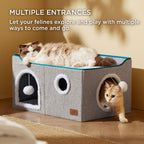 Bedsure Cat Beds for Indoor Cats - Large Cat Cave for Pet Cat House with Fluffy Ball Hanging and Scratch Pad, Foldable Cat Hideaway, 16.5x16.5x13 inches, Grey Gronata
