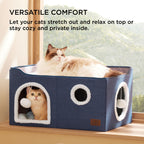 Bedsure Cat Beds for Indoor Cats - Large Cat Cave for Pet Cat House with Fluffy Ball Hanging and Scratch Pad, Foldable Cat Hideaway, 16.5x16.5x13 inches, Grey Gronata