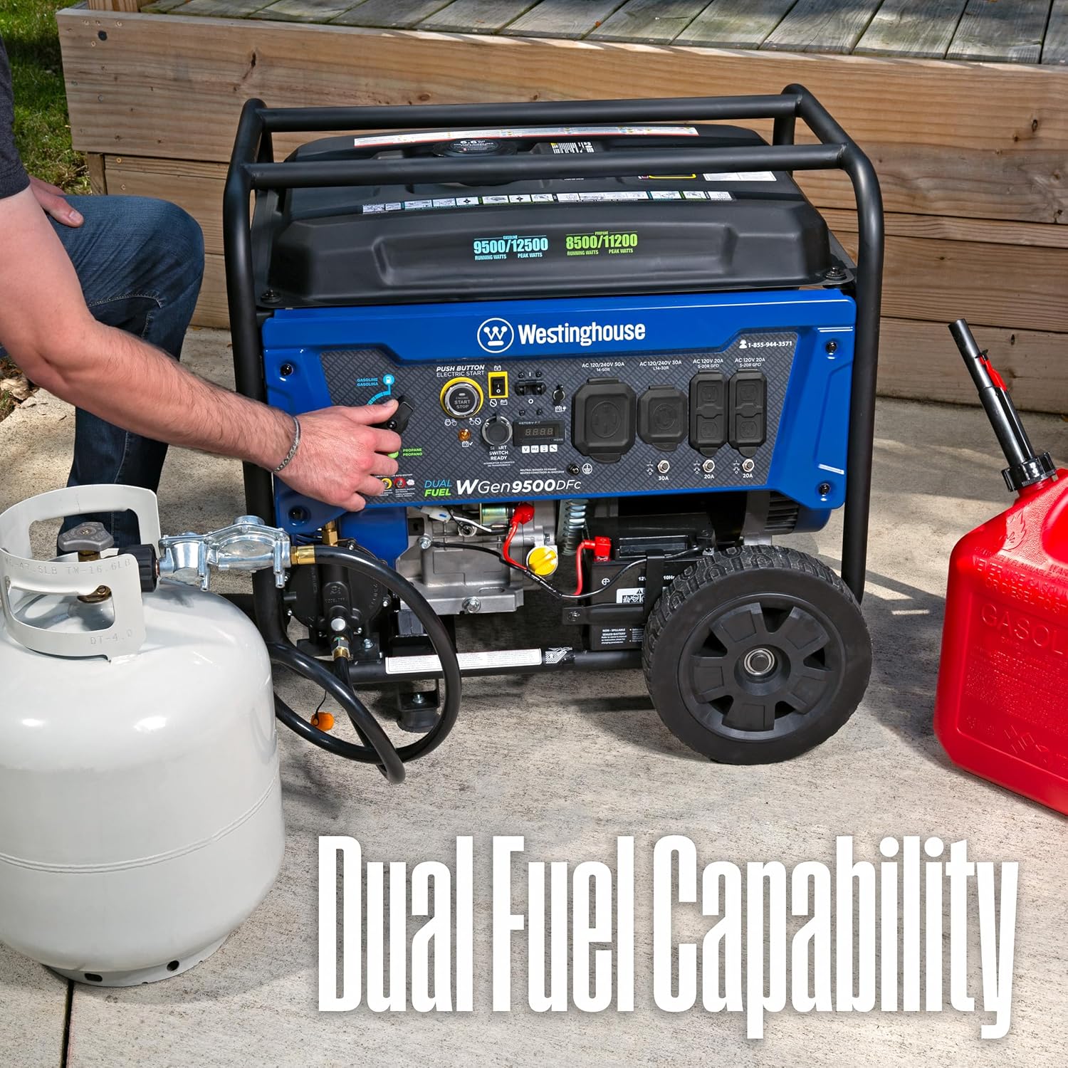 Westinghouse 12500 Peak Watt Dual Fuel Home Backup Portable Generator, Remote Electric Start, Transfer Switch Ready, Gas and Propane Powered, CO Sensor Gronata