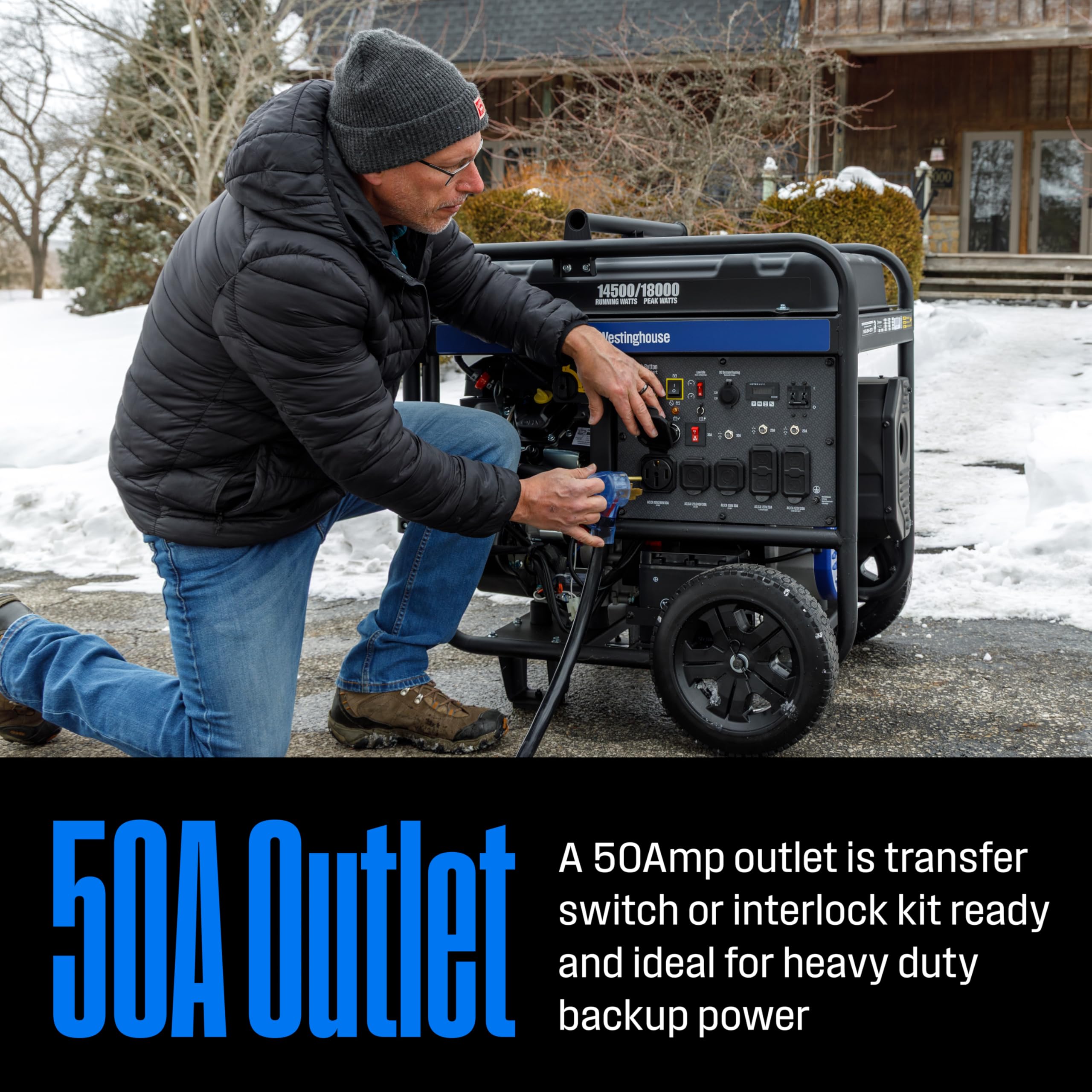 Westinghouse 28000 Peak Watt Home Backup Portable Generator, Electric Start with Auto Choke, Transfer Switch Ready 30A & 50A Outlets, Gas Powered,Blue Gronata