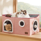 Bedsure Cat Beds for Indoor Cats - Large Cat Cave for Pet Cat House with Fluffy Ball Hanging and Scratch Pad, Foldable Cat Hideaway, 16.5x16.5x13 inches, Grey Gronata