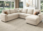 HONBAY Sectional Sleeper Sofa with Pull Out Bed U-Shape Sectional Couch Sleeper Bed with Storage Chaise 6 Seater Sleeper Sectional Sofa, Light Grey Gronata